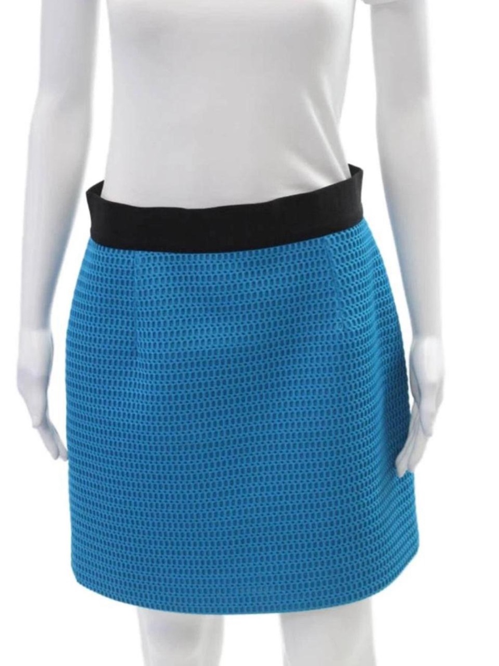 Blue Knit Mini Skirt with Black Waistband - Picture 2 of 8